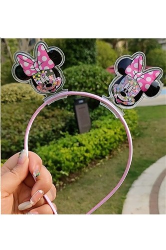Fuşya Şeffaf Minnie Mouse Figürlü Içi Yıldız Dolgulu Çocuk Taç
