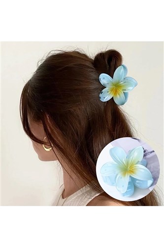 Mavi Renkli Lotus Çiçek Parlak Akrilik Kadın Mandal Toka