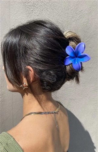 Mor ve Mavi Renk Lotus Çiçek Parlak Akrilik Kadın Mandal Toka