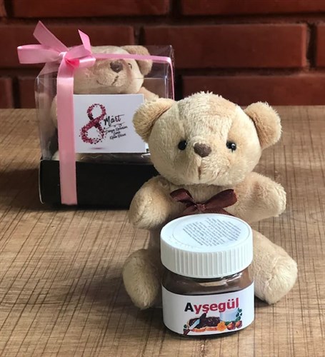 8 Mart Kadınlar Gününe Özel Kurumsal Hediye Ayıcıklı Mini Nutella Kutusu