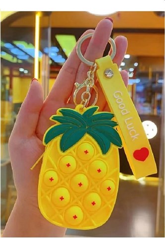 Küçük Popit Ananas Model Silikon Anahtarlık Cüzdan