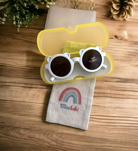 minibuki Şeffaf Kutu Içerisinde Beyaz Teddy Renkli Uv Korumalı Çocuk Güneş Gözlüğü (GÖZLÜK KILIFI HEDİYE)