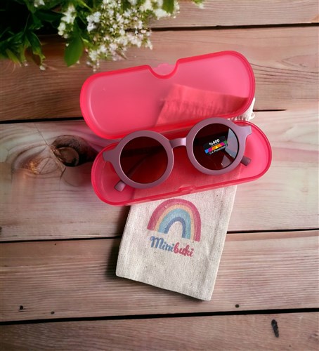 minibuki Şeffaf Kutu İçerisinde Gülkurusu Renkli Uv Korumalı Çocuk Güneş Gözlüğü (GÖZLÜK KILIFI HEDİYE)