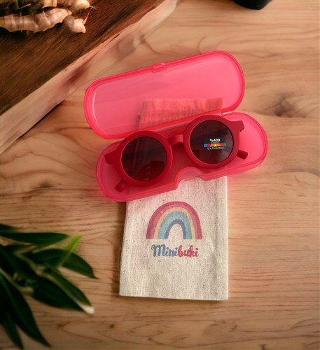 minibuki Şeffaf Kutu İçerisinde Kırmızı Renkli Uv Korumalı Çocuk Güneş Gözlüğü (GÖZLÜK KILIFI HEDİYE)