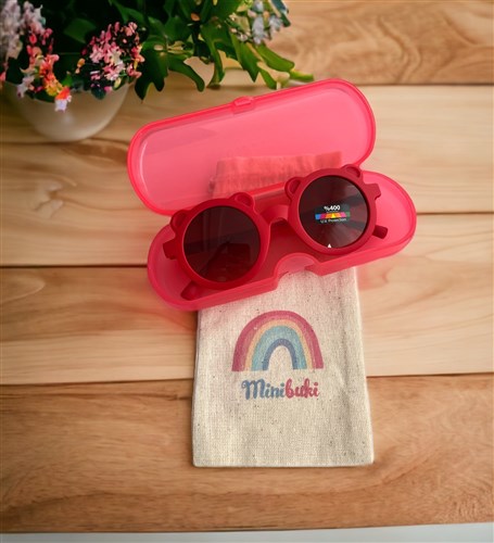 minibuki Şeffaf Kutu İçerisinde Kırmızı Teddy Renkli Uv Korumalı Çocuk Güneş Gözlüğü (GÖZLÜK KILIFI HEDİYE)
