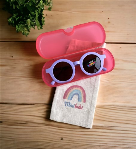 minibuki Şeffaf Kutu Içerisinde Mor Renkli Uv Korumalı Çocuk Güneş Gözlüğü (GÖZLÜK KILIFI HEDİYE)