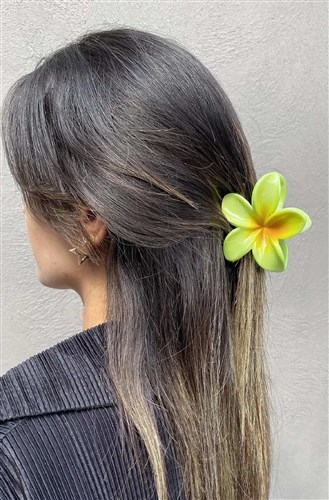 Yeşil ve Turuncu Renk Lotus Çiçek Parlak Akrilik Kadın Mandal Toka